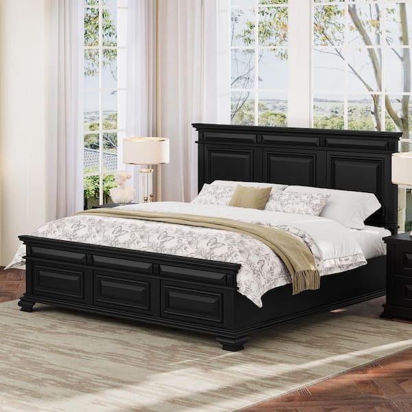 OrangeOne Black Farmhouse Solid Wood Frame King size Platform Bed