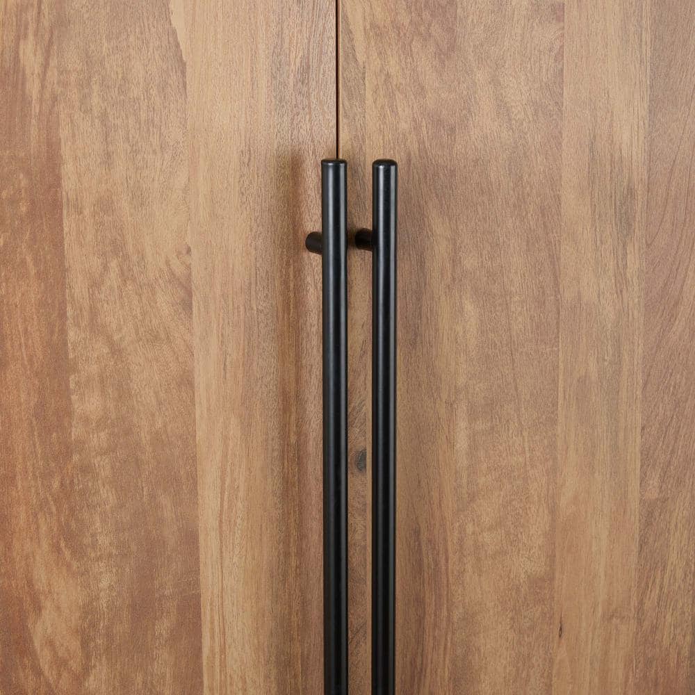 Golden Brown Tall Freestanding Wardrobe with Black Metal Handles