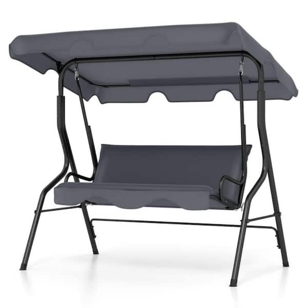 3-Person Metal Outdoor Patio Porch Swing in Gray with Adjustable Canopy Waterproof Cushions for Patio Garden Poolside