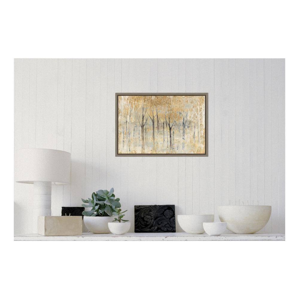 Autumn Gold Abstract Impressionist Framed Canvas Wall Art