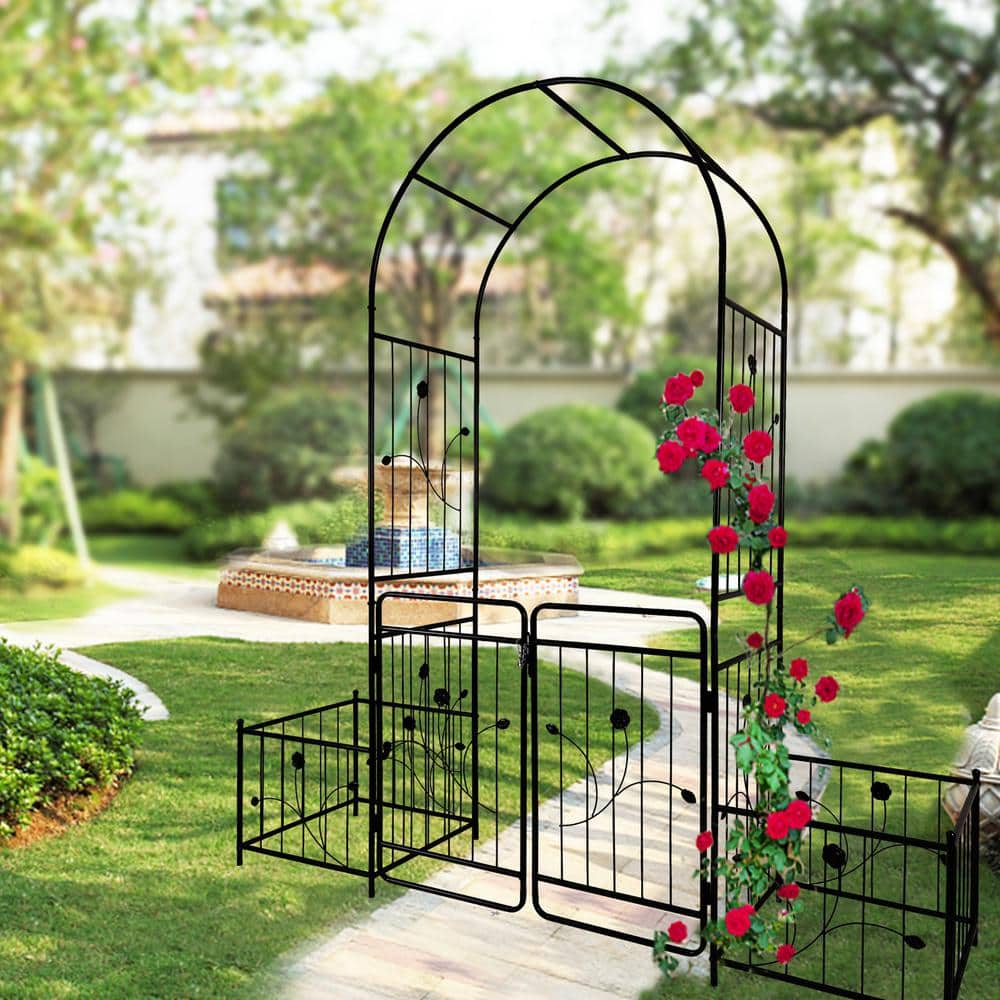 Runesay 86.6 in. x 79.5 in. Metal Arbor Garden Arch with Gate Climbing ...