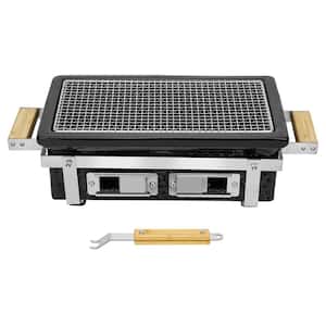 Portable Charcoal Hibachi Grill in Black with Grid Lifter & Stainless Steel Grill Rack