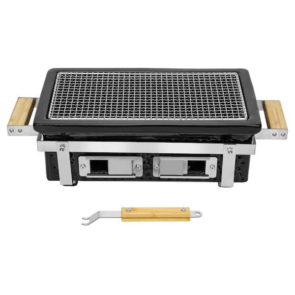 onlyfire Portable Charcoal Hibachi Grill in Black with Grid Lifter & Stainless Steel Grill Rack