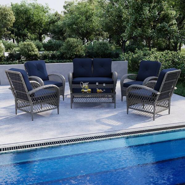 UPHA 6-Piece Wicker Patio Conversation Seating Set with Coffee Table ...