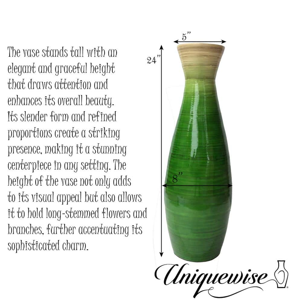 Glossy Green Bamboo Floor Vase with Natural Tone Accent