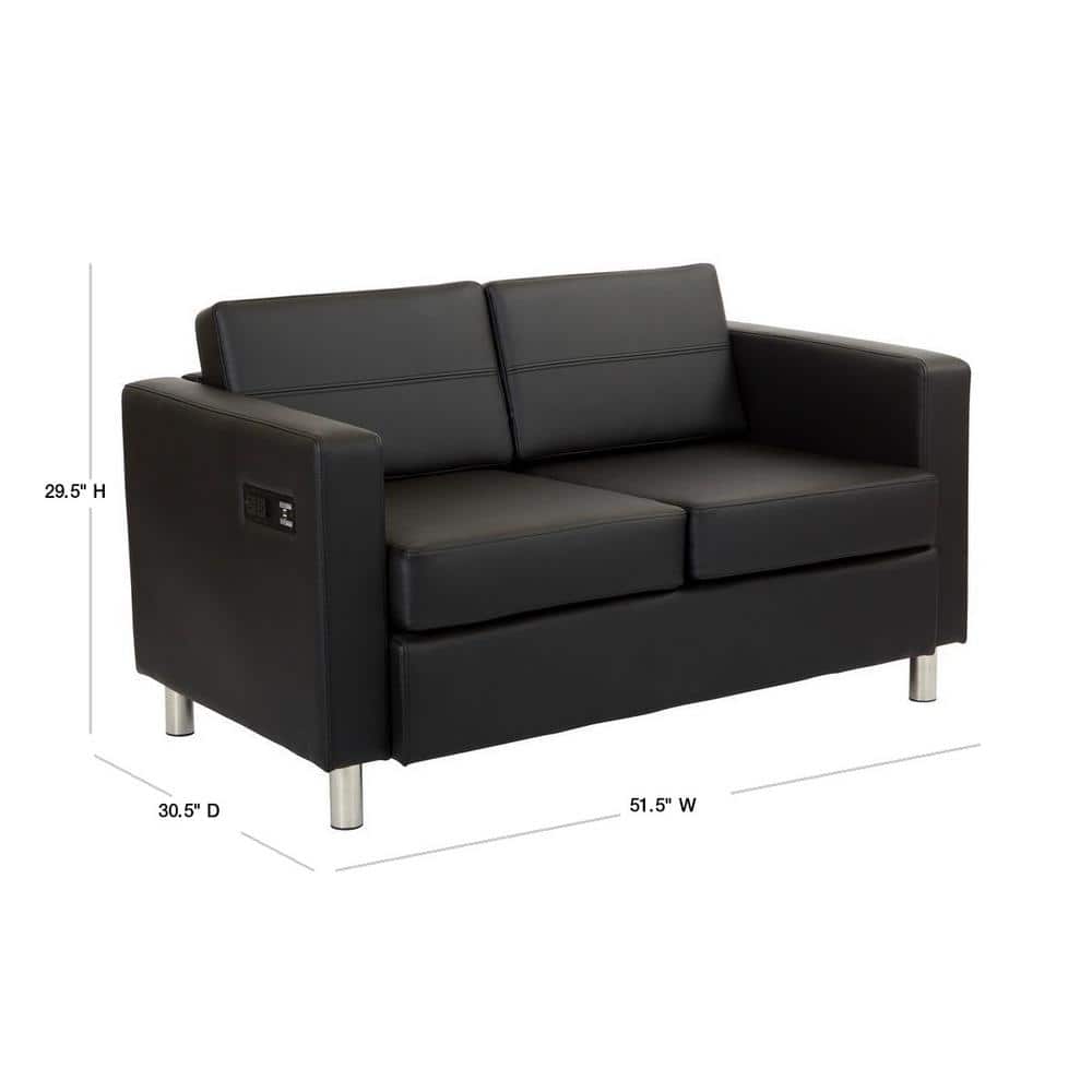 Atlantic Modern Black Faux Leather Loveseat with Charging Station