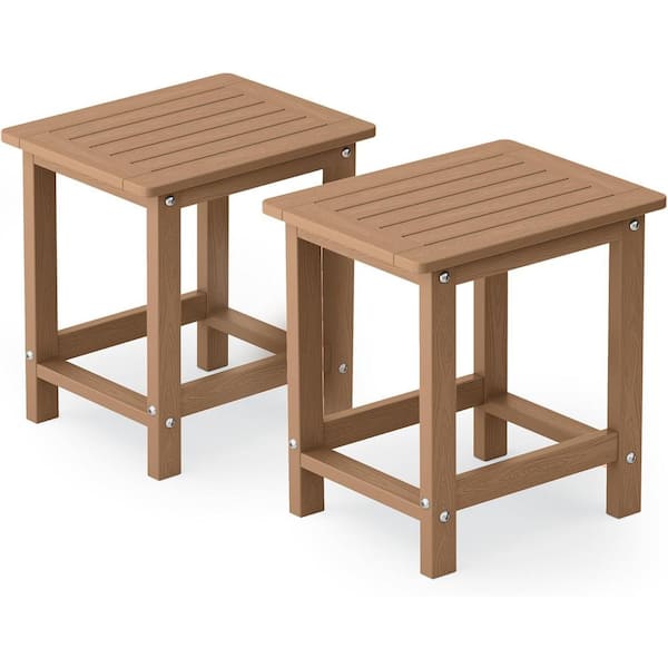 Mximu Modern Teak Eco-Friendly HIPS Plastic Indoor Outdoor Side Table Waterproof and UV Resistant (Set of 2)