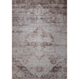 Vintage Traditional Distressed Brown Cream 7 ft. x 10 ft. Indoor Soft Area Rug