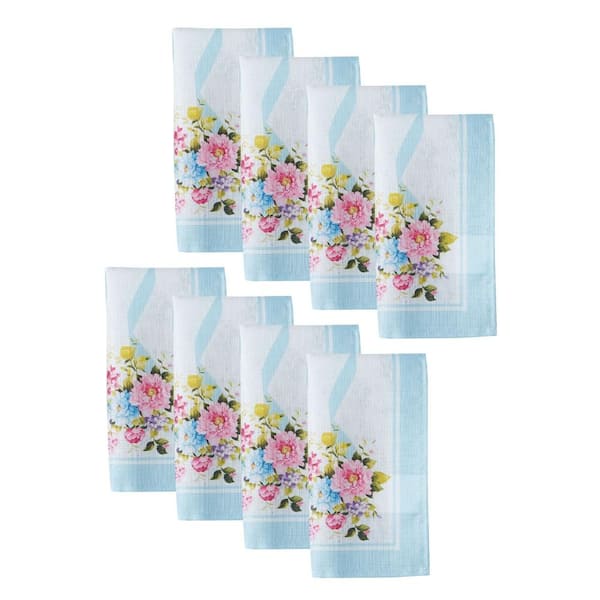 Threadmade Home Rose Cottage Engineered Napkins, Set of 8, Multicolor - 17"W x 17"L