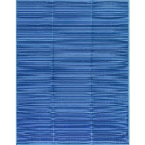 Tayse Rugs Luna Blue 5 ft. x 7 ft. Stripes Indoor/Outdoor Area Rug