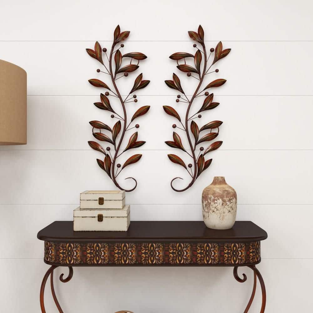Brown Metal Leaf Wall Sculpture Set of 2