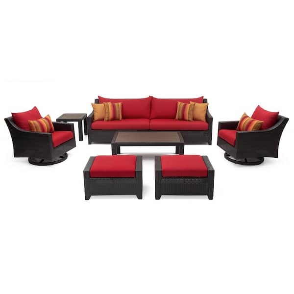 RST BRANDS Deco 8-Piece Wicker Motion Patio Conversation Set with Sunbrella Sunset Red Cushions