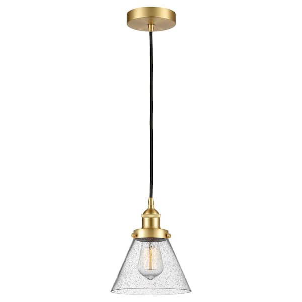 Innovations Cone 60-Watt 1-Light Satin Gold Standard Mini Pendant Light with Seeded Glass Shade, No Bulbs Included