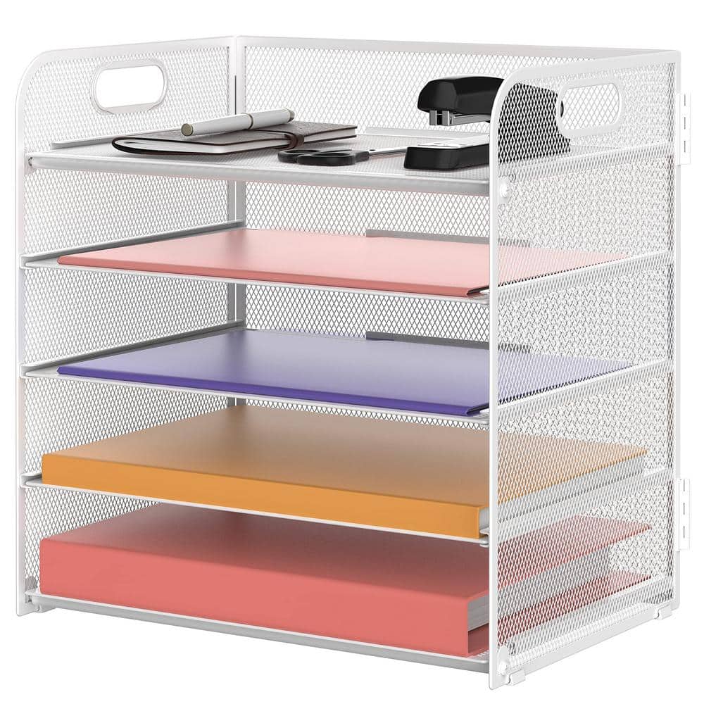 Elegant White 9 in. W x 13.5 in. H Metal 5 Tray Paper Organizer Letter Tray