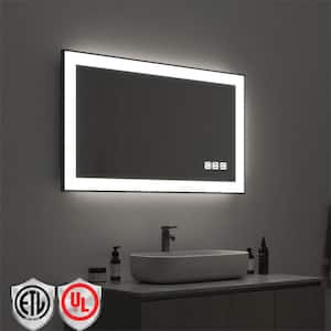 40 in. W x 24 in. H Rectangular Framed LED Anti-Fog Wall Mirror in Black with Backlit and Front Light
