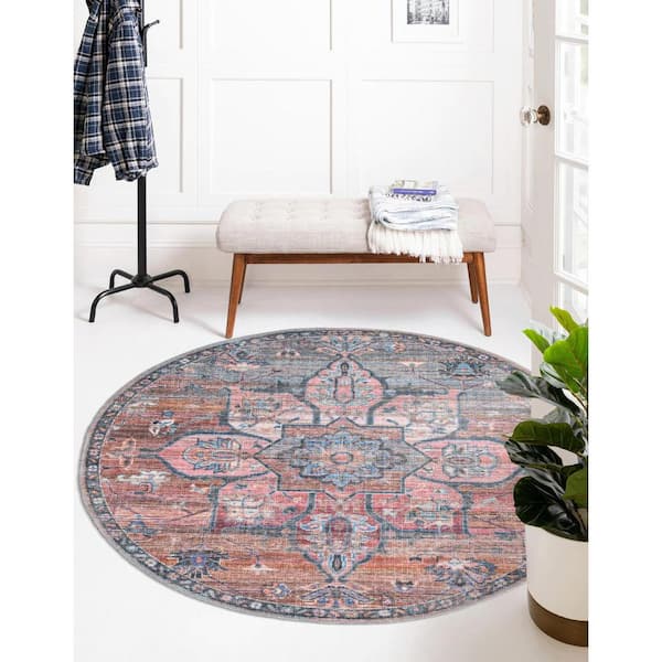 Nostalgia Gem Multi 4 ft. Round Machine Washable Area Rug