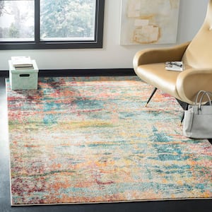 Monaco Teal/Orange 7 ft. x 7 ft. Square Abstract Area Rug
