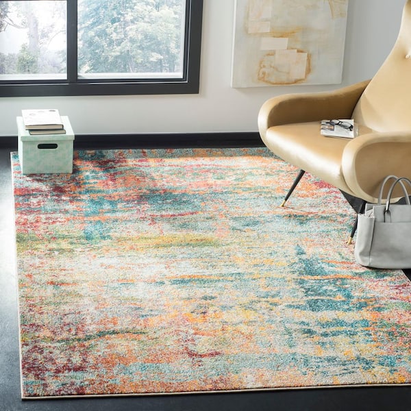 Monaco Teal/Orange 9 ft. x 12 ft. Abstract Area Rug