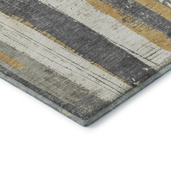 Mayfield Premium Machine Washable Abstract AMF1872 Gold 2 ft. 3 in. x 7 ft. 6 in. Runner Rug