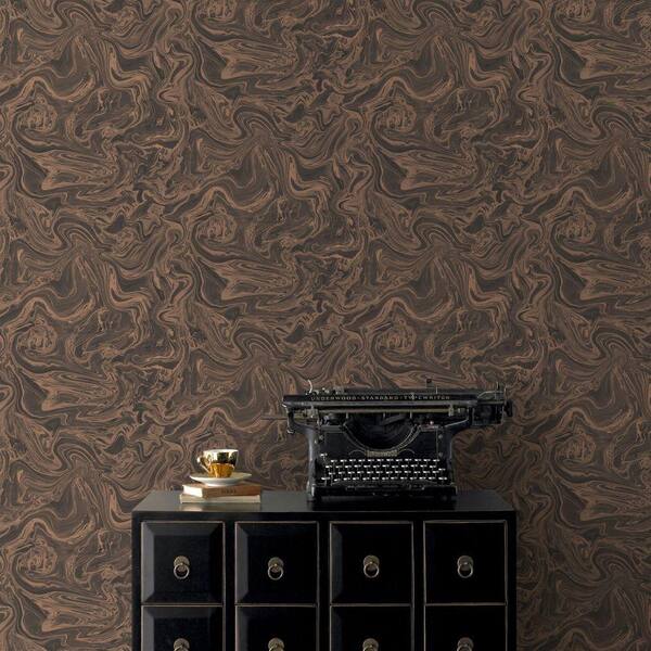 Graham & Brown Charcoal and Rose Gold Marbled Wallpaper