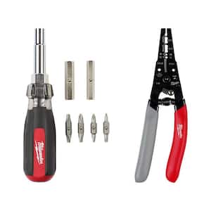 13-in-1 Multi-Tip Cushion Grip Screwdriver with 12-16 AWG NM Dipped Grip Wire Stripper and Cutter (2-Piece)