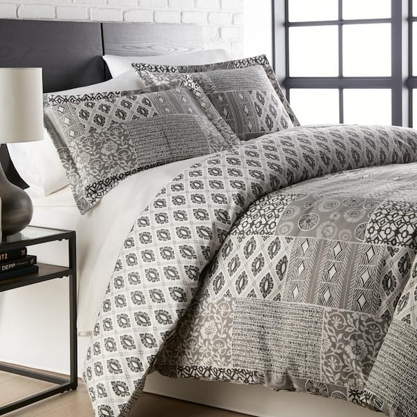Southshore Fine Linens Global Patchwork 3-Piece Grey Microfiber Full/Queen Comforter Set
