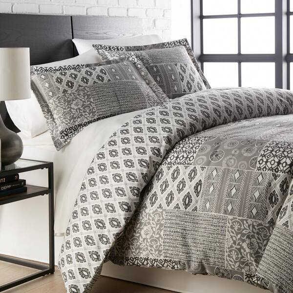 Souths Fine Linens Global Patchwork 3 Piece Grey Microfiber King Cal Comforter Set Com Patch Gry K The Home Depot Souths Fine Linens Global Patchwork, Cal King Bedding Collections