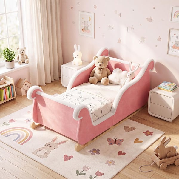 ベッドフレーム oreoreo2 ABORON Upholstered Toddler Bed Frame Toddler Floor Bed Sleigh Bed