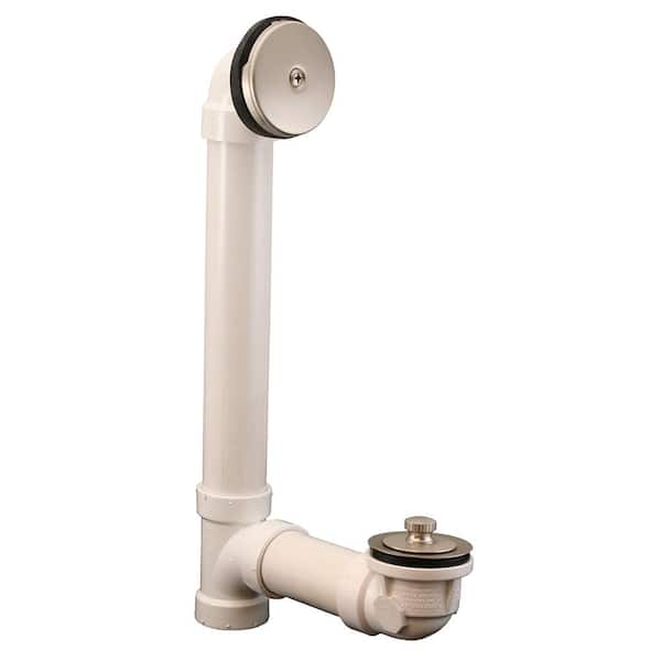 JONES STEPHENS Friction Lift 1-1/2 in. Schedule 40 PVC 1-Hole Bath Waste and Overflow Tub Drain Full Kit, Brushed Nickel