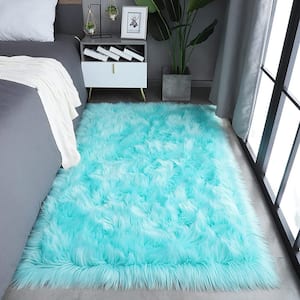 Light Blue 4 ft. x 6 ft. Sheepskin Faux Furry Cozy Area Rug