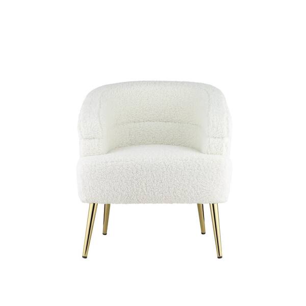 HomeRoots Amelia 32 in. White Faux Fur Barrel Chair