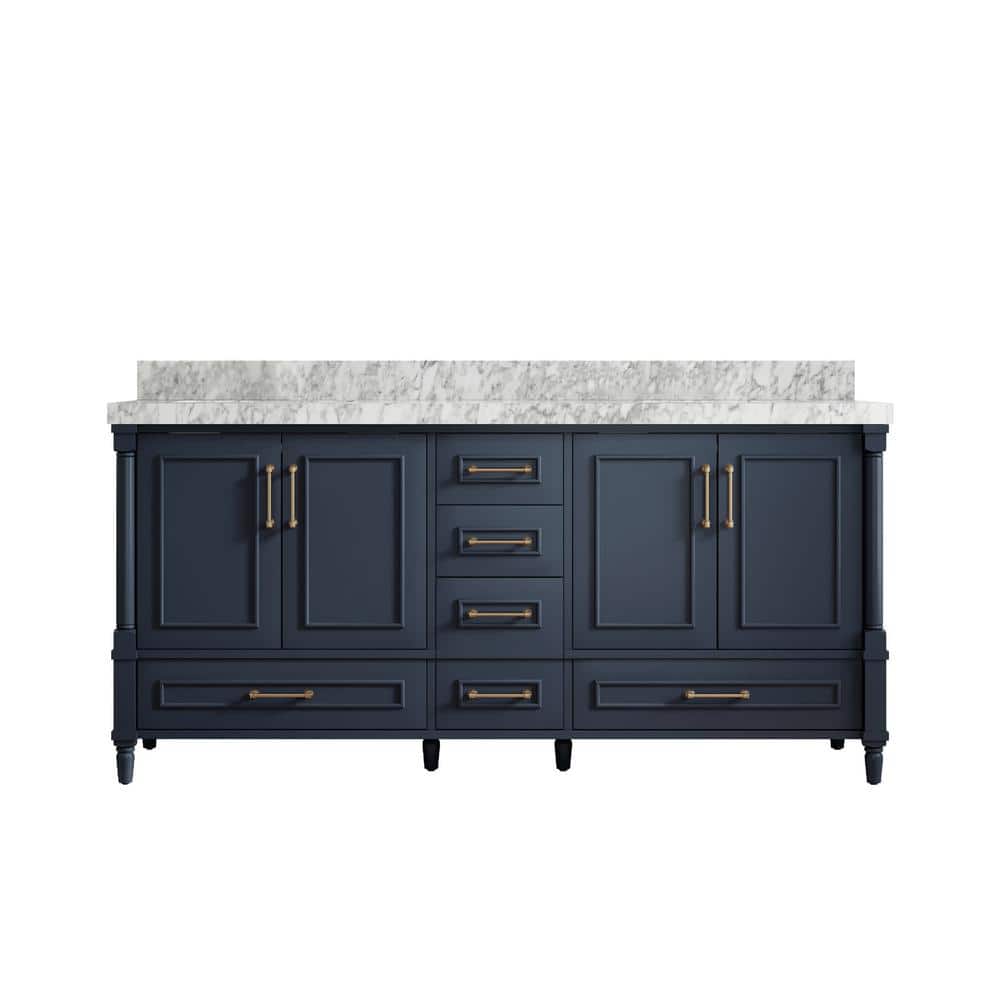 Hudson 72" Hale Blue Double Sink Vanity with Carrara Marble Top