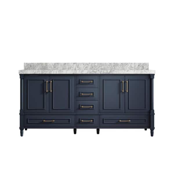 Willow Collections Hudson 72 in. W x 22 in. D x 36 in. H Double Sink Bath Vanity in Hale Blue with 2 in. Carrara Marble Top