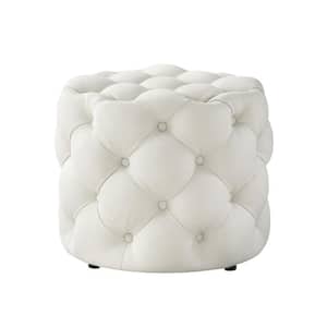 Marianna Cream White Linen Tufted Allover Upholstered 1Pc Round Ottoman