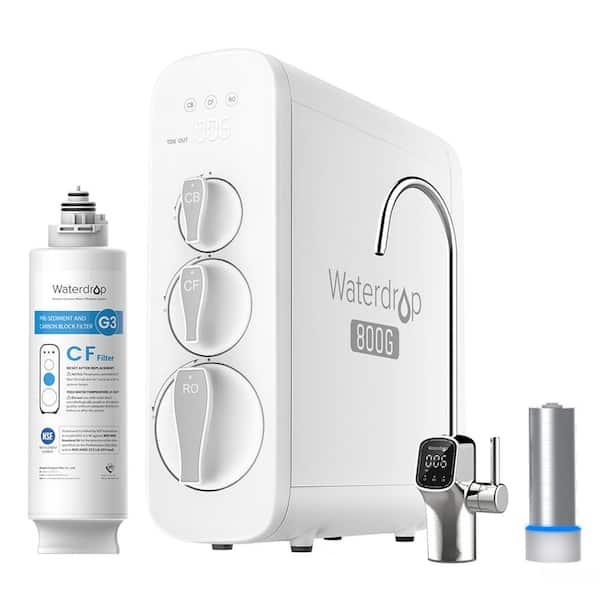 Waterdrop Reverse Osmosis Water Filtration System 800GPD Tankless 3-Stage Under-Sink with UV Sterilizer 1 Extra CF Filter