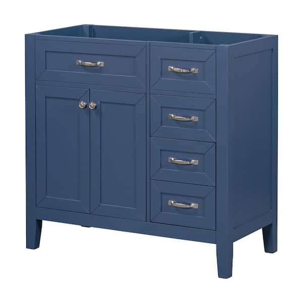 Unbranded 35.50 in. W x 17.70 in. D x 35 in. H Bath Vanity Cabinet without Top in Blue, with 2-Doors and 3-Drawers
