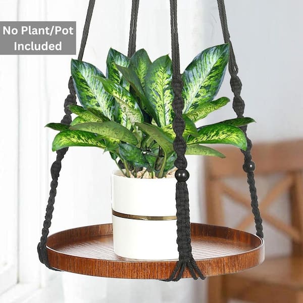Set of 2-Black Macrame Wood Hanger Planters (1-Large and 1-Medium)  HPBMRZ7FT5 - The Home Depot
