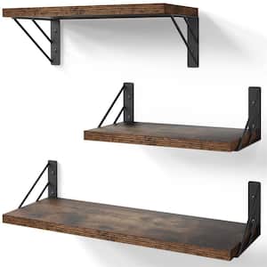 5.5 in. x 16.5 in. x 4.6 in. Rustic Brown Wood Floating Decorative Wall Shelves with Metal Brackets (Set of 3)