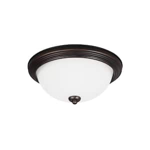 Geary 15.25 in. 3-Light Bronze Ceiling Flush Mount Light with a Satin Etched Glass Shade