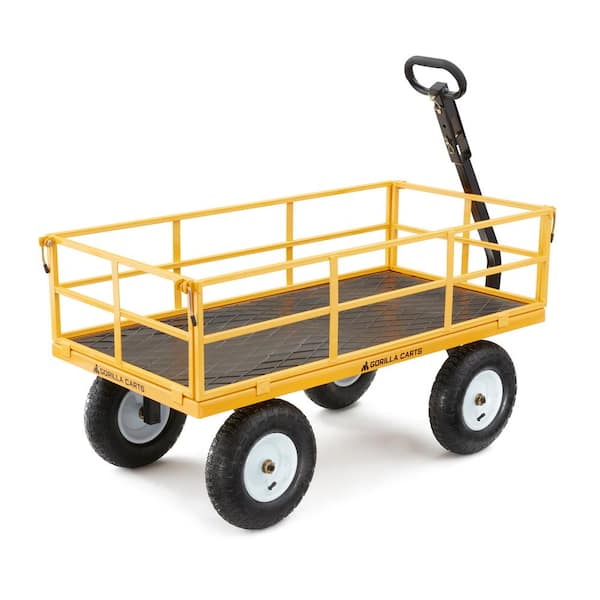 Gorilla Carts Heavy Duty Steel Dump Cart Garden Wagon w/Quick Release  System, 1200 Pound Capacity, Removable Sides & Convertible Handle, Gray  Finish