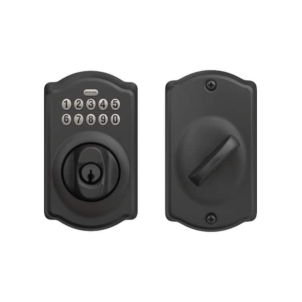 Schlage Camelot Matte Black Electronic Keypad Deadbolt BE365 CAM 622 - The Home  Depot