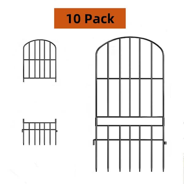 25 in. H Metal Garden Fence, 10 Pack Black 12 in. L x 25 in. H No Dig Fence with 10 ft. Ground Stakes