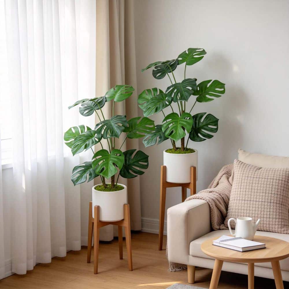 30 in. Artificial Monstera Deliciosa Plant Realistic Fake Plant Real Touch  Faux Floor Plant with White Pot (2-Pack) LF12P443998 - The Home Depot