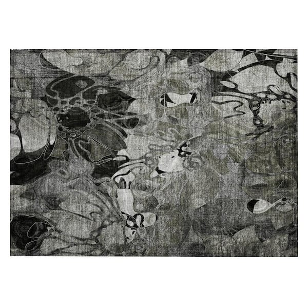 Gray 2 ft. x 3 ft. Woven Floral Rectangle Indoor/Outdoor Area Rug