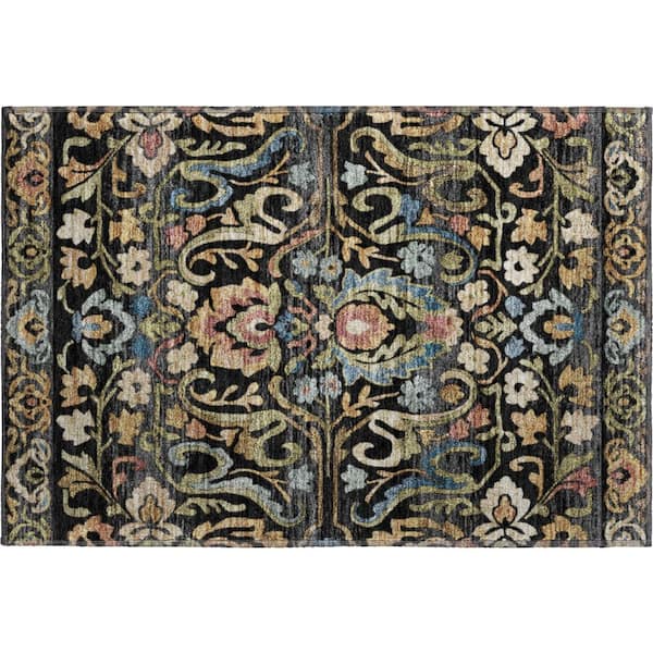 Mayfield Premium Machine Washable Abstract AMF2193 Black 2 ft. x 3 ft. Accent Rug