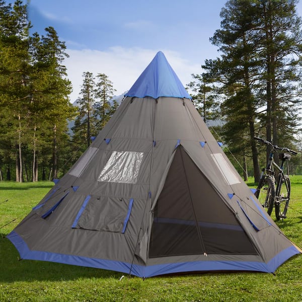 Piraat Berg Vesuvius zondag Outsunny Large 6-Person Metal Teepee Camping Tent with Weather Protection,  Portable Design, and Included Carrying Bag A20-136NU - The Home Depot