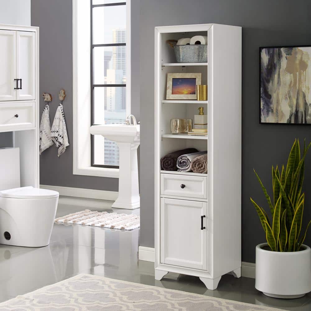 Tara White Linen Cabinet with Adjustable Metal-Hardware Shelving