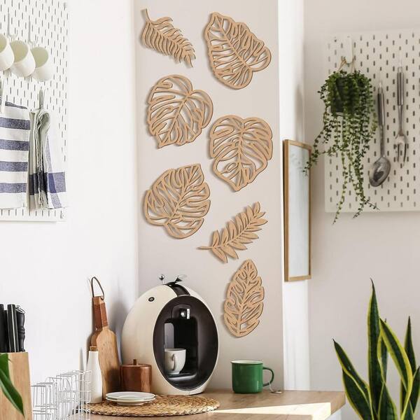 7-Piece 8 in. x 10 in. Beige Palm Leaf