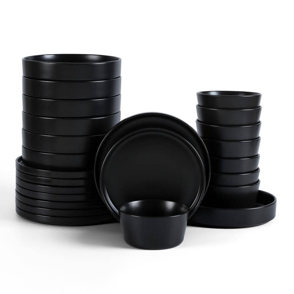 Black Ceramic Minimalist 24-Piece Dinnerware Set
