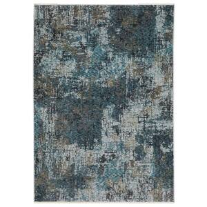 Haven Blue/Gray 4 ft. x 6 ft. Abstract Interstellar Polyester Fringed Indoor Area Rug
